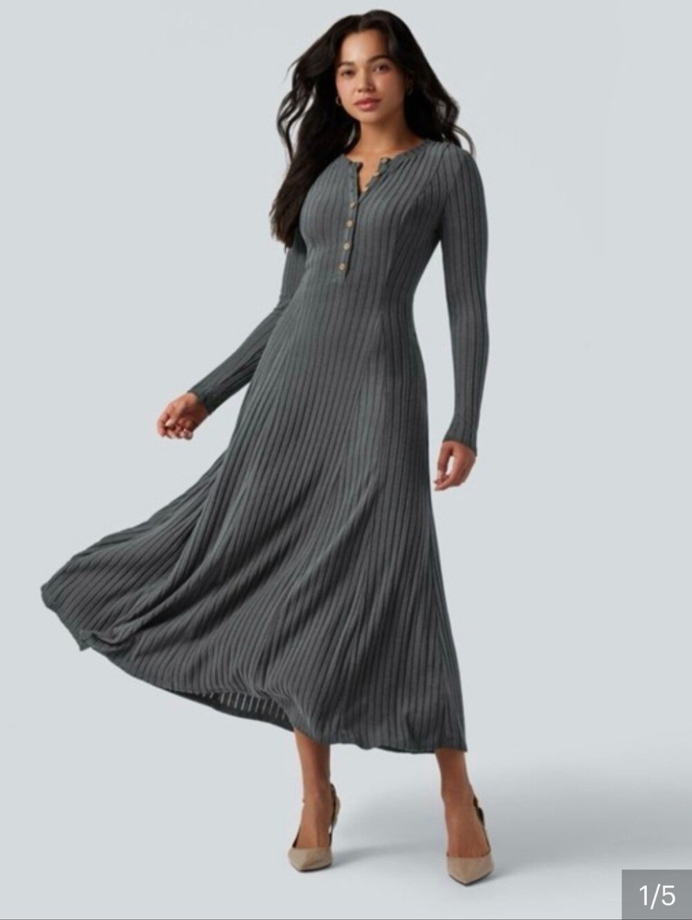 Nwt halara gray long sleeve ribbed henley maxi sweater dress size XL